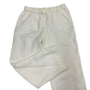 Charter Club Linen Luxury Pants‎ Womens 8 White Wide Leg Drawstring 28" Inseam